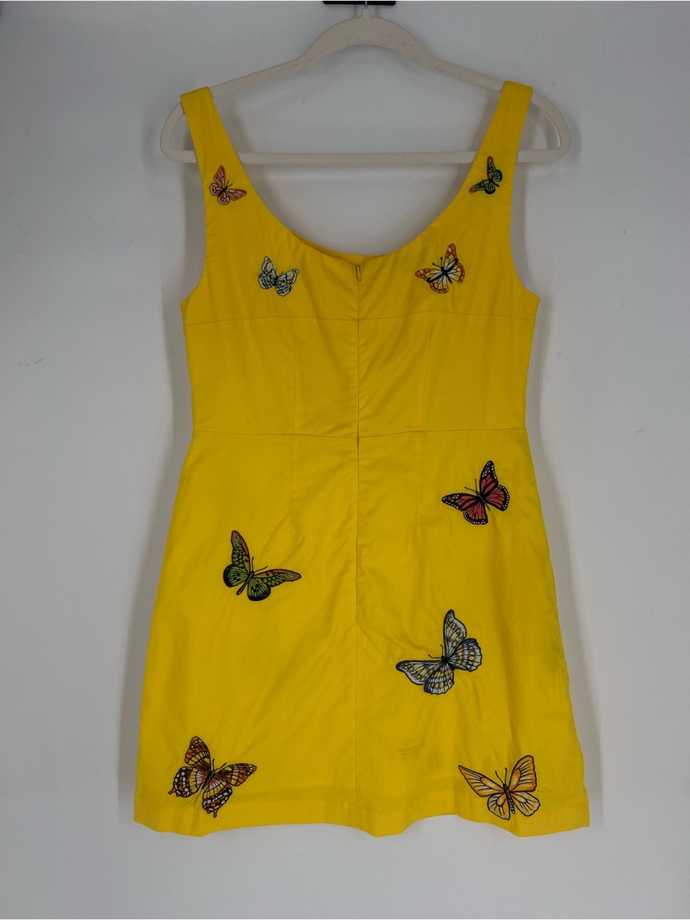 Fanm Mon Yellow Colorful Butterfly Embroidered Scoop Neck Mini Dress M - Picture 4 of 8